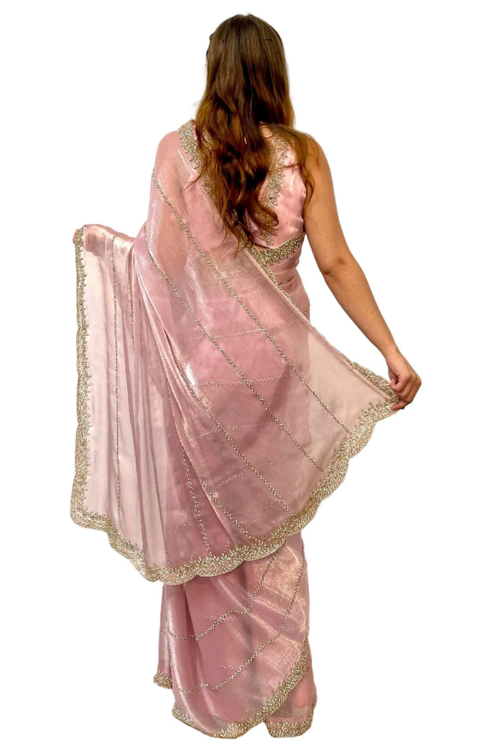 Glass Tissue Blush Saree (Outside Ontario) - MyEthnikRentals