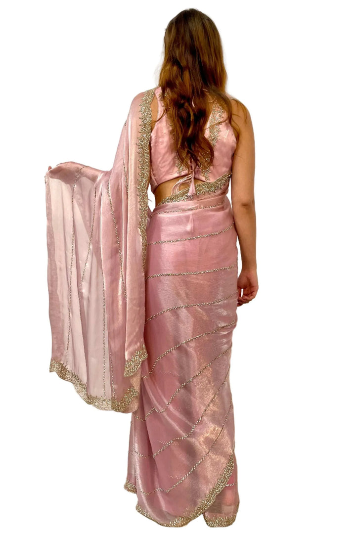 Glass Tissue Blush Saree (Outside Ontario) - MyEthnikRentals
