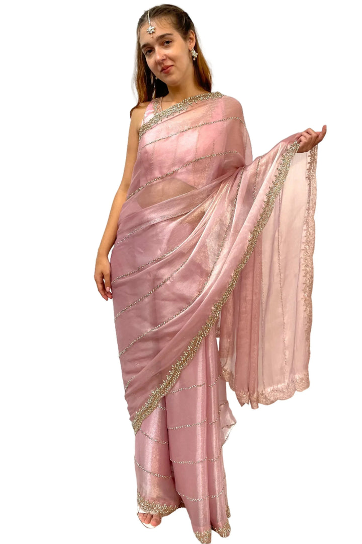 Glass Tissue Blush Saree - MyEthnikRentals
