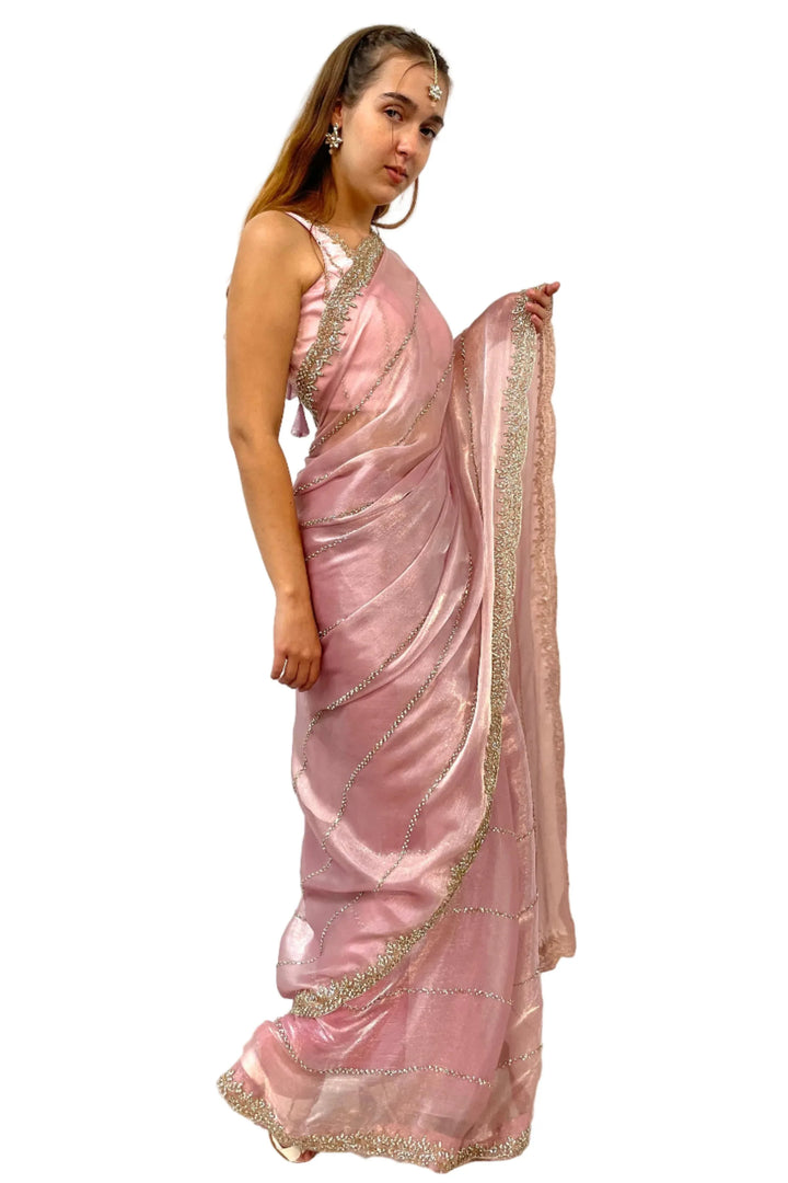 Glass Tissue Blush Saree - MyEthnikRentals