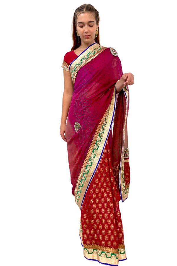 Red Jaipuri Heavy Saree (Outside Ontario) - MyEthnikRentals
