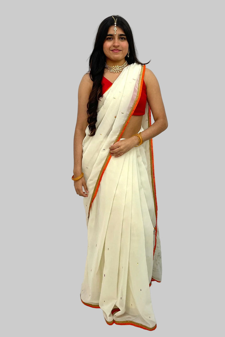 Red and Orange Embroidery Saree - MyEthnikRentals