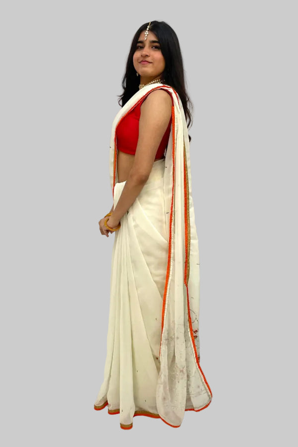 Red and Orange Embroidery Saree - MyEthnikRentals