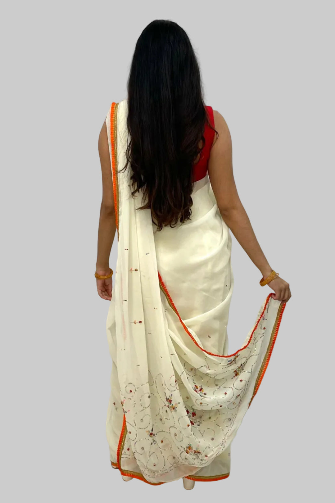 Red and Orange Embroidery Saree - MyEthnikRentals