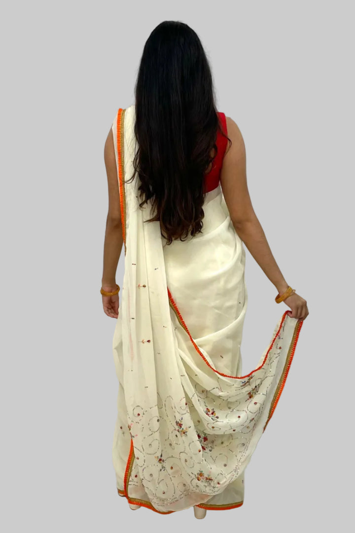 Red and Orange Embroidery Saree - MyEthnikRentals