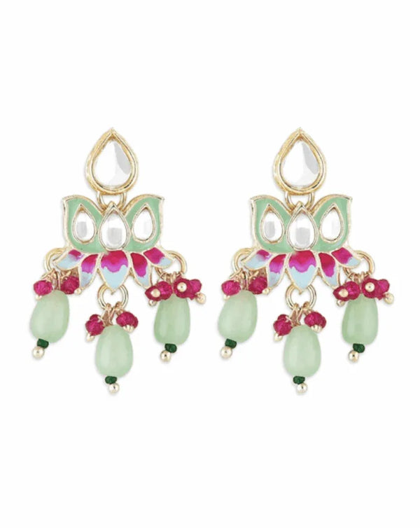Light Green Kundan-Studded & Pearl Beaded Jewellery Set (Outside Ontario) - MyEthnikRentals