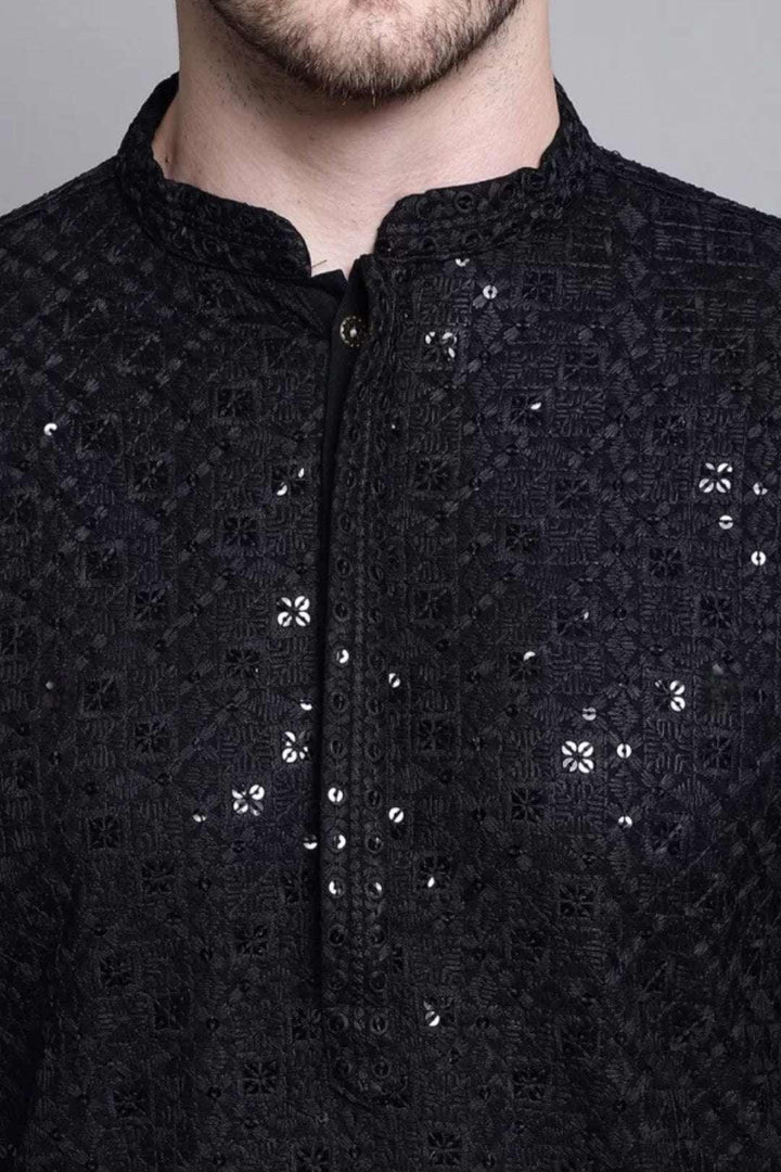 Sequined Black Kurta Pajama (Outside Ontario) - MyEthnikRentals
