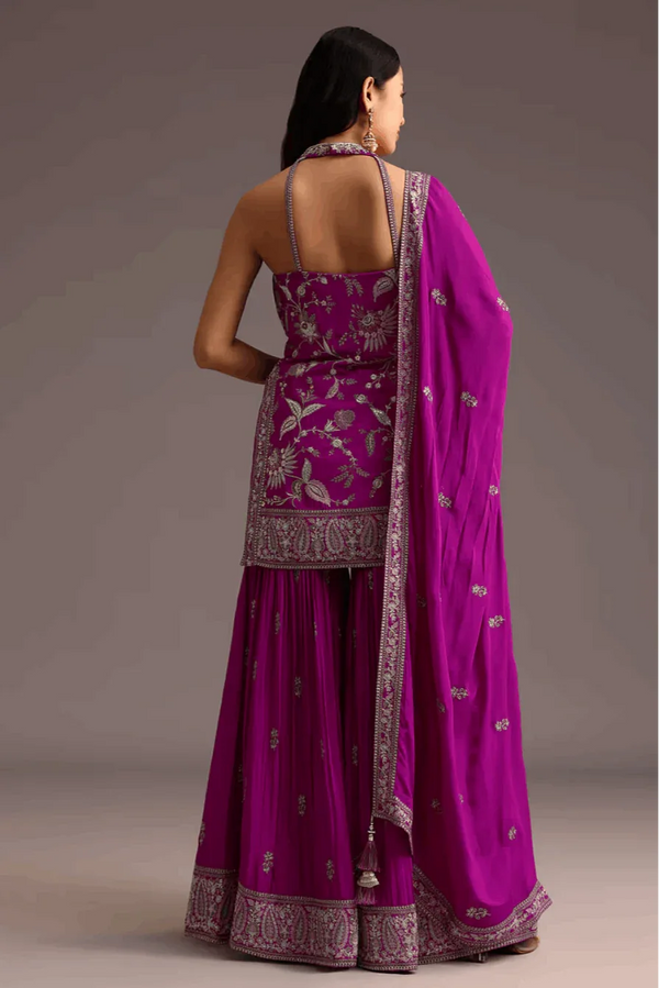 Purple Resham Embroidered Salwar Kameez (Outside Ontario) - MyEthnikRentals