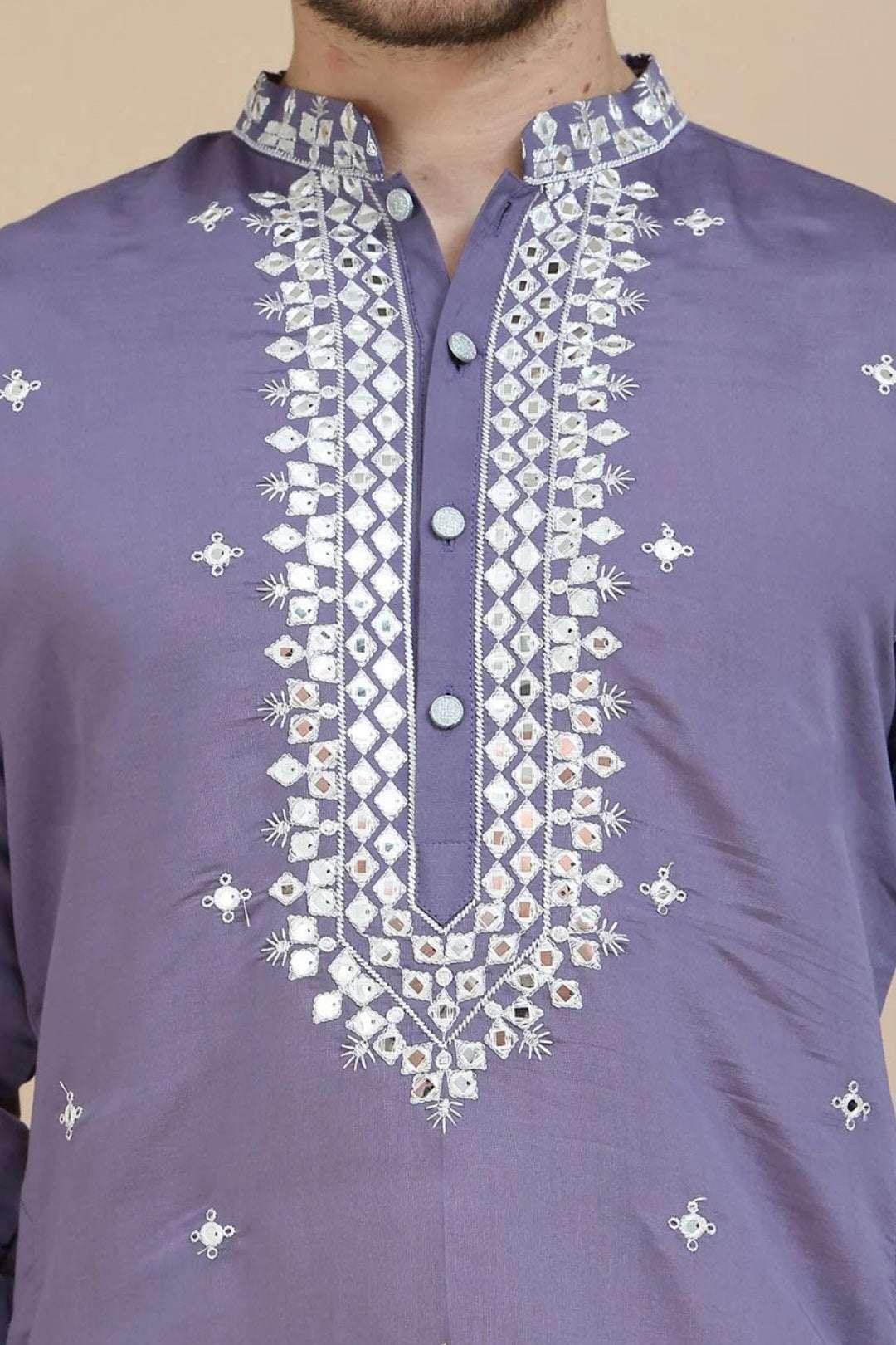 Lilac Mirror Embroidered Kurta (Outside Ontario) - MyEthnikRentals