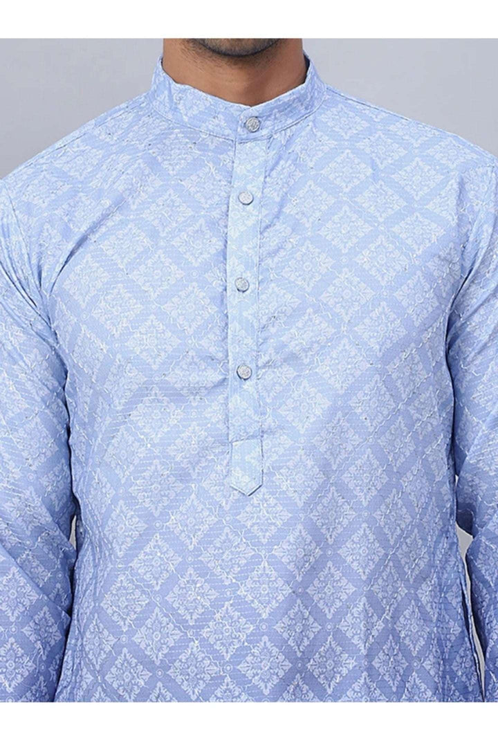 Ombré Indigo Diamond-Print Kurta Set (Outside Ontario) - MyEthnikRentals