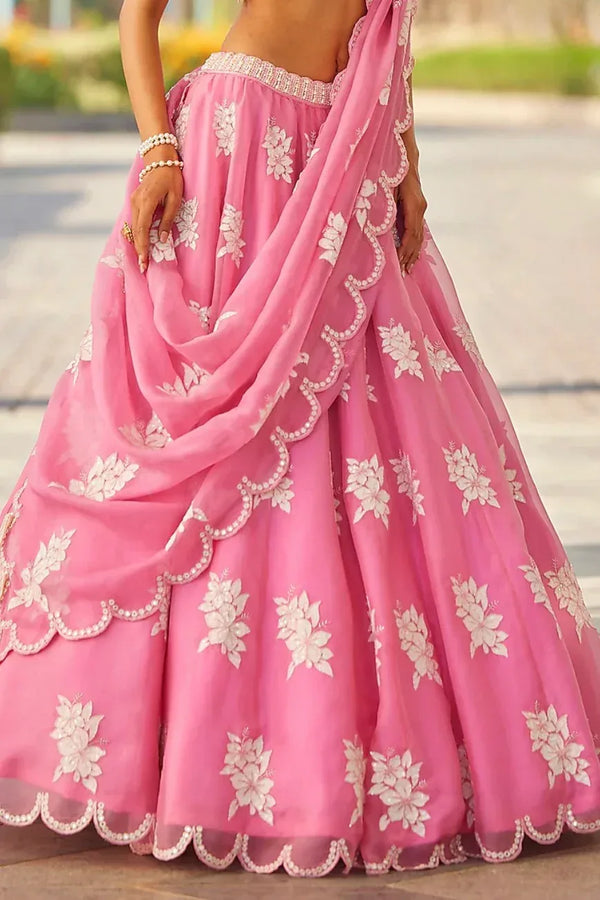 Pink Organza Handworked Lehenga (Outside Ontario) - MyEthnikRentals