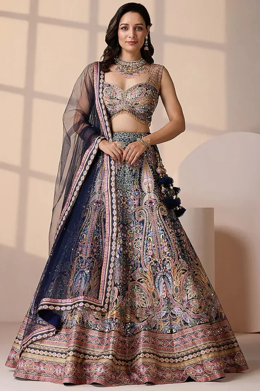 Blue Silk Mirror Lehenga - MyEthnikRentals