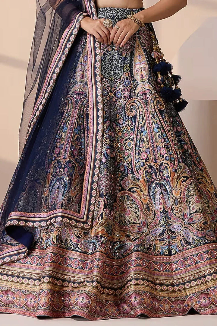 Blue Silk Mirror Lehenga - MyEthnikRentals