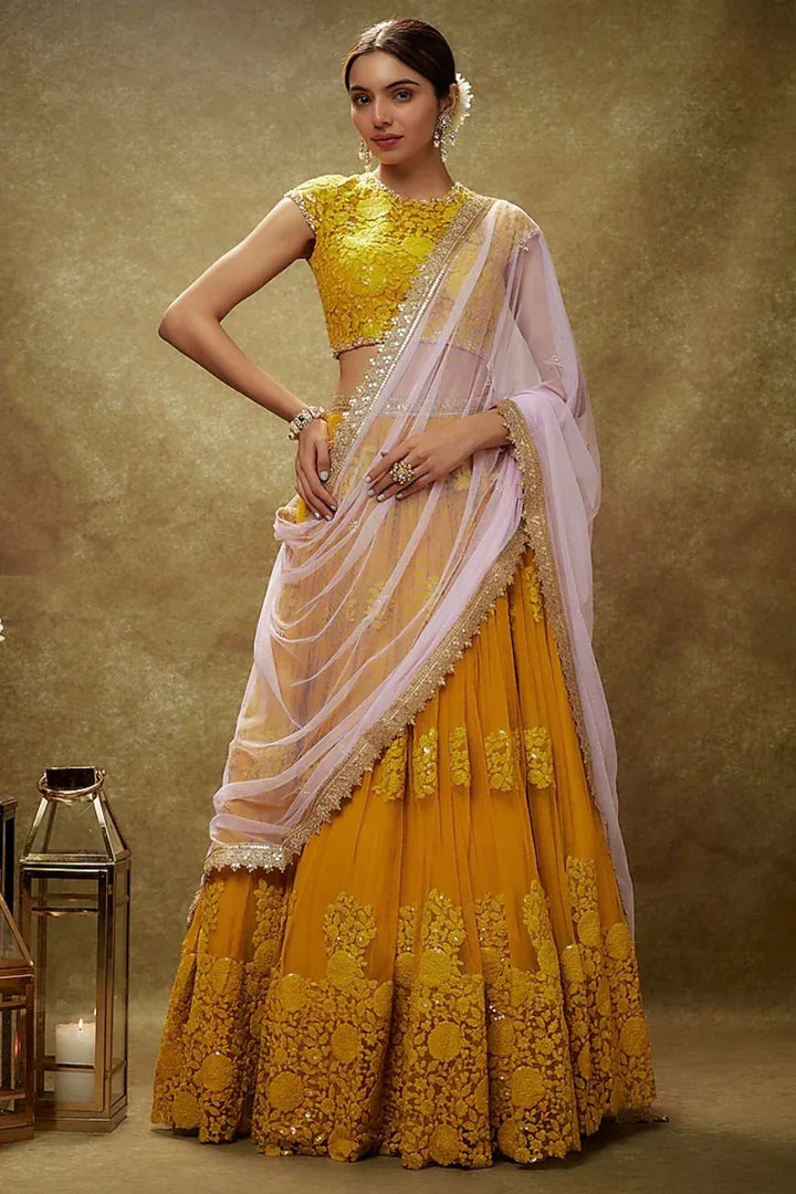 Haldi Yellow Sequined Lehenga - MyEthnikRentals