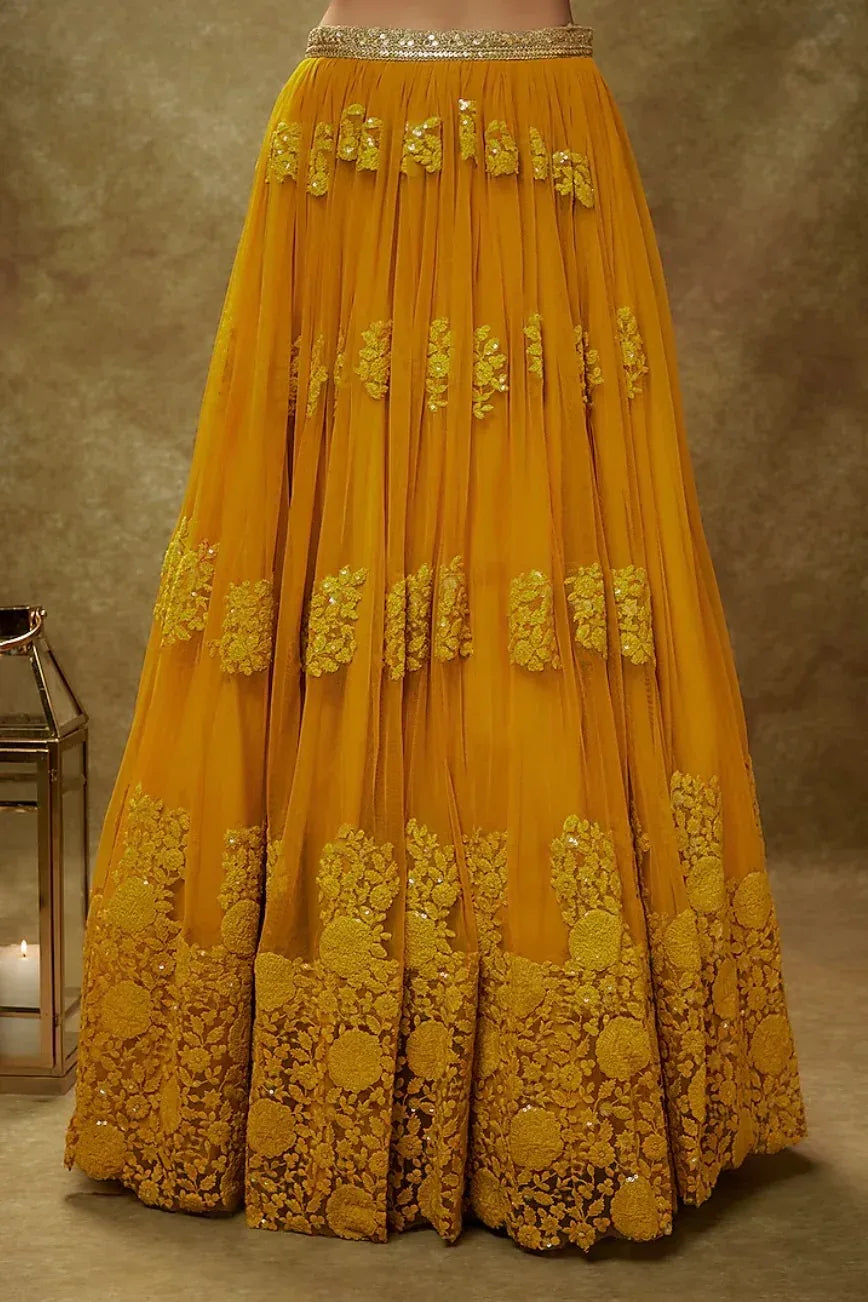 Haldi Yellow Sequined Lehenga - MyEthnikRentals