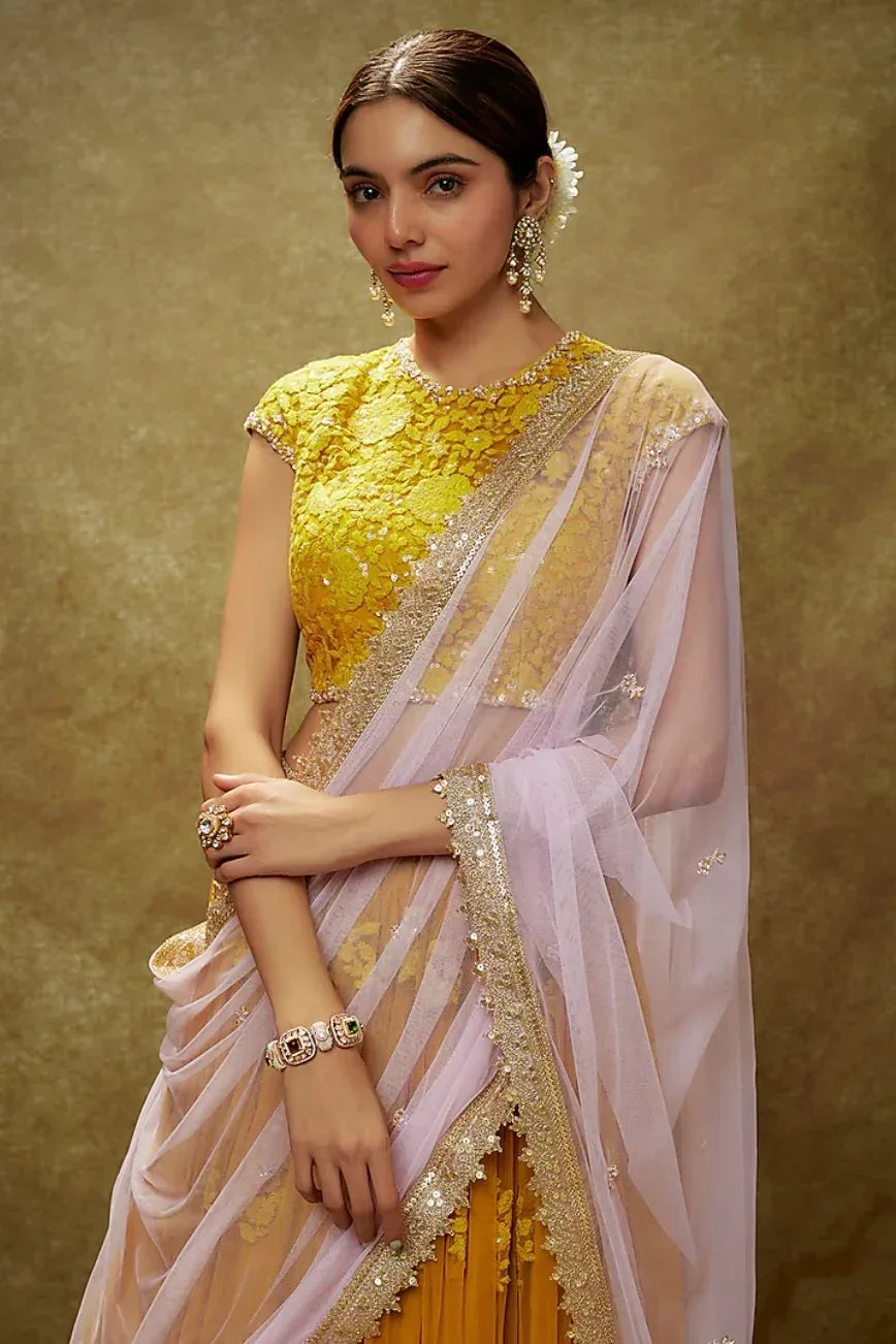 Haldi Yellow Sequined Lehenga - MyEthnikRentals