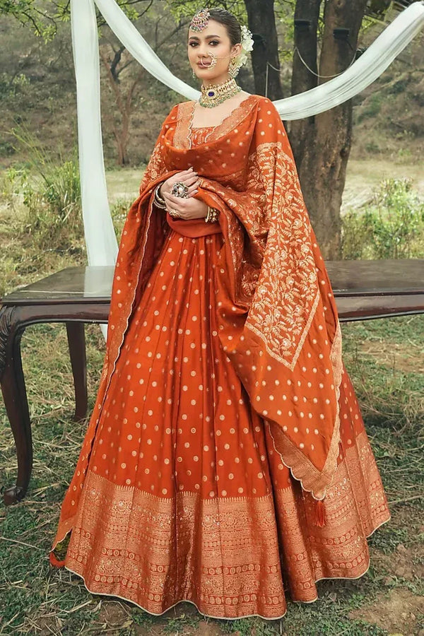 Rust Vegan Silk Lehenga (Outside Ontario) - MyEthnikRentals