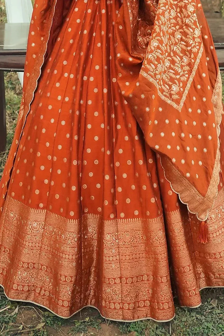 Rust Vegan Silk Lehenga - MyEthnikRentals