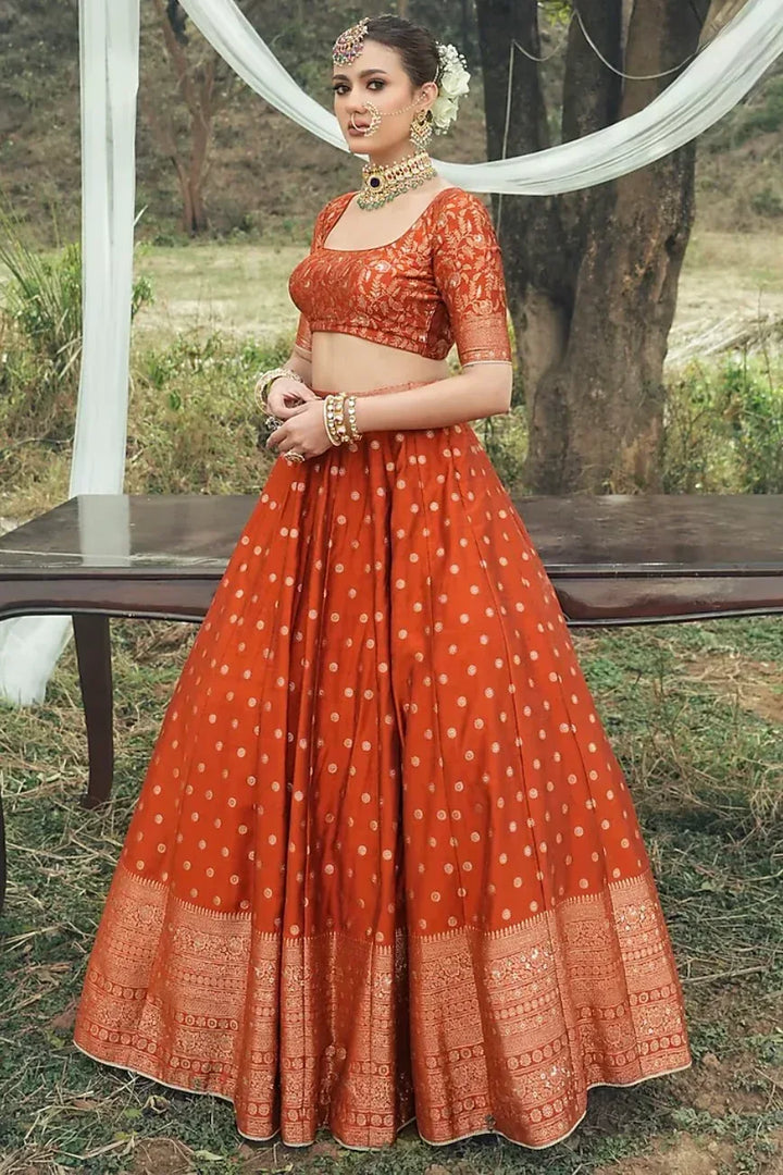 Rust Vegan Silk Lehenga - MyEthnikRentals