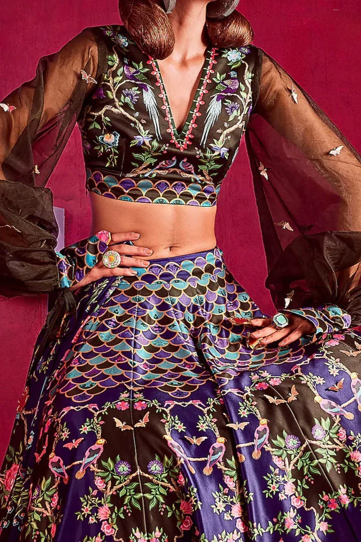Purple Printed Embellished Lehenga - MyEthnikRentals