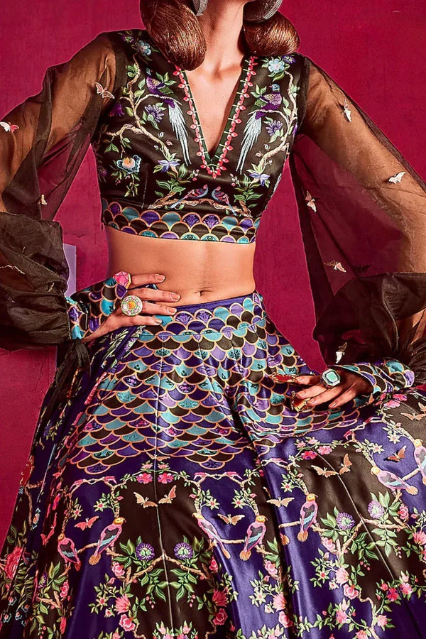 Purple Printed Embellished Lehenga (Outside Ontario) - MyEthnikRentals