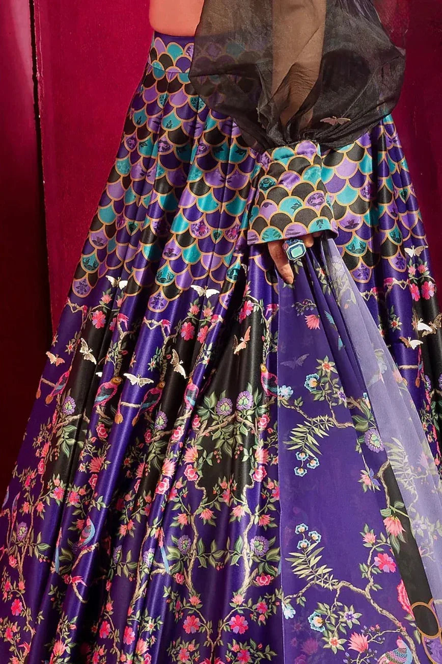 Purple Printed Embellished Lehenga - MyEthnikRentals