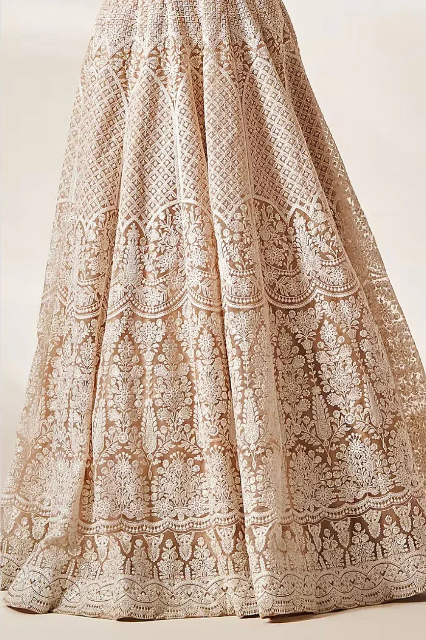 Peach Organza Chikankari Lehenga - MyEthnikRentals