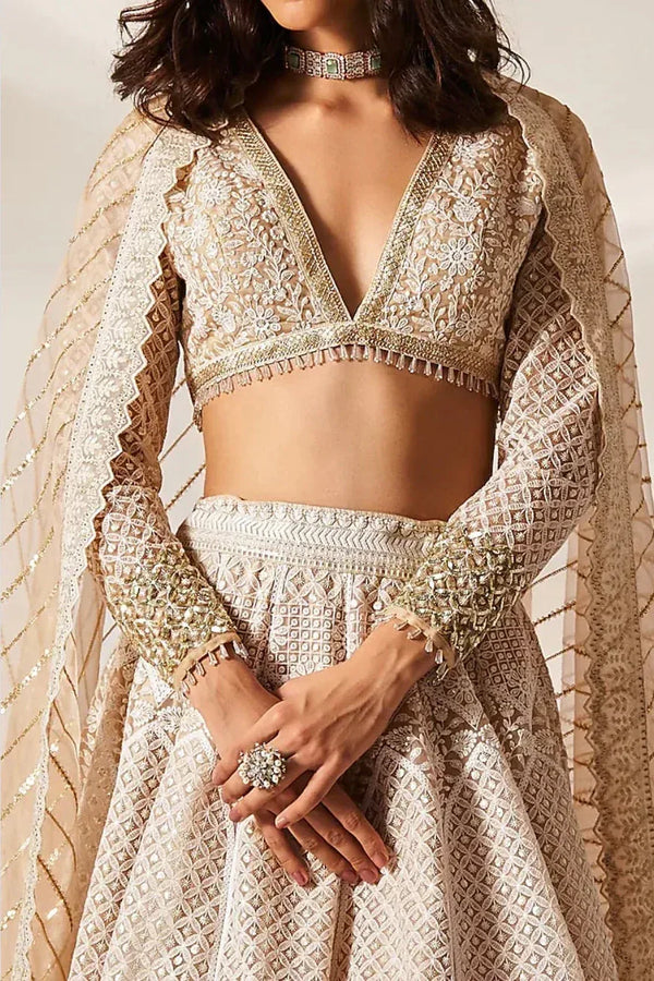 Peach Organza Chikankari Lehenga (Outside Ontario) - MyEthnikRentals
