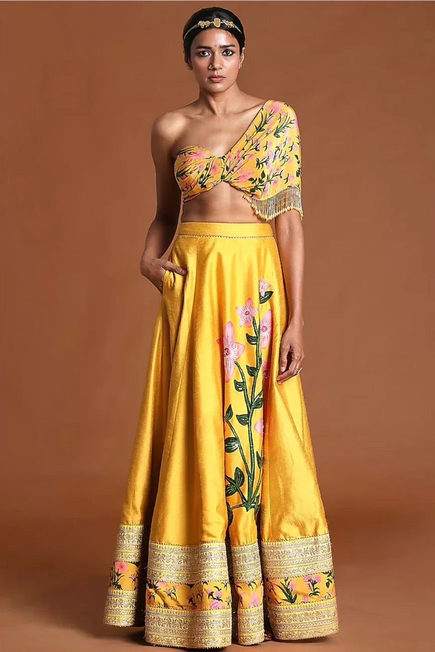 Masaba Yellow Tassel Embellished Lehenga - MyEthnikRentals