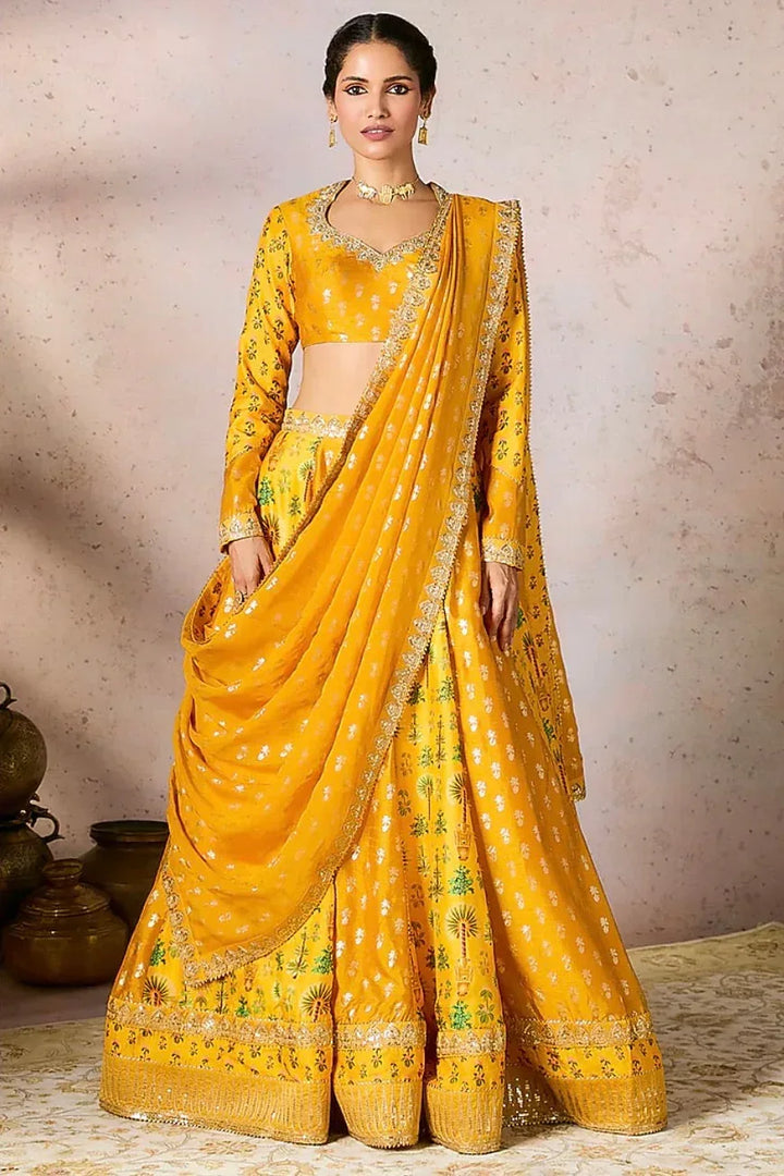 Masaba Yellow Foil Kinari Lehenga - MyEthnikRentals