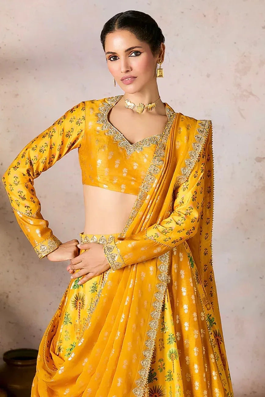 Masaba Yellow Foil Kinari Lehenga - MyEthnikRentals