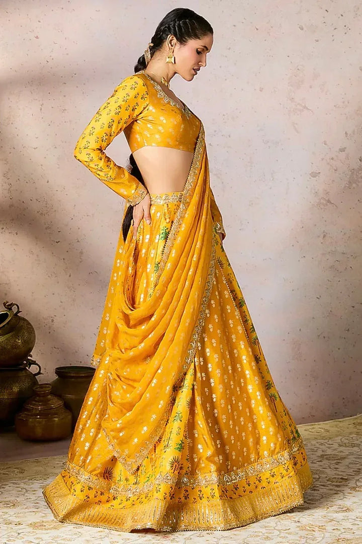 Masaba Yellow Foil Kinari Lehenga - MyEthnikRentals