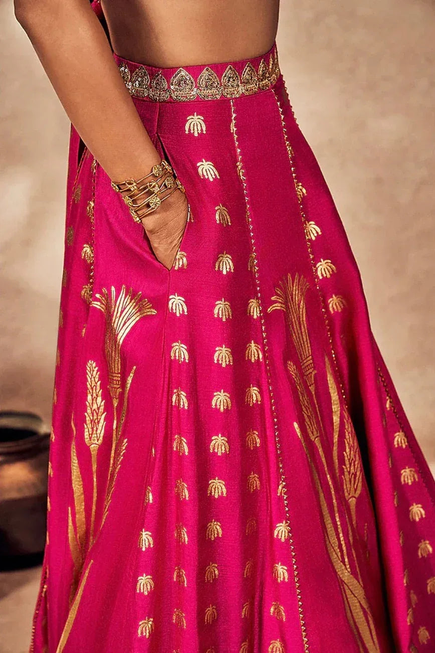 Pink Raw-Silk Kinari Lehenga - MyEthnikRentals