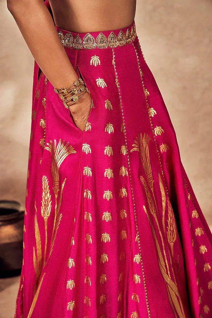 Pink Raw-Silk Kinari Lehenga - MyEthnikRentals