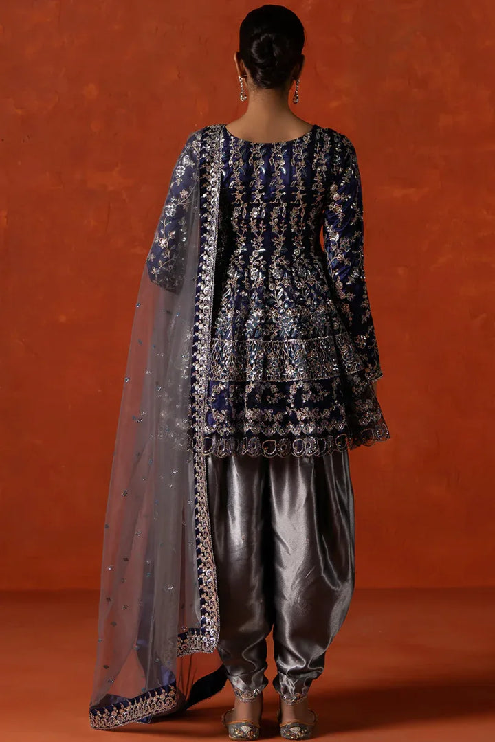 Navy Blue & Slate Grey Embroidered Punjabi Suit - MyEthnikRentals