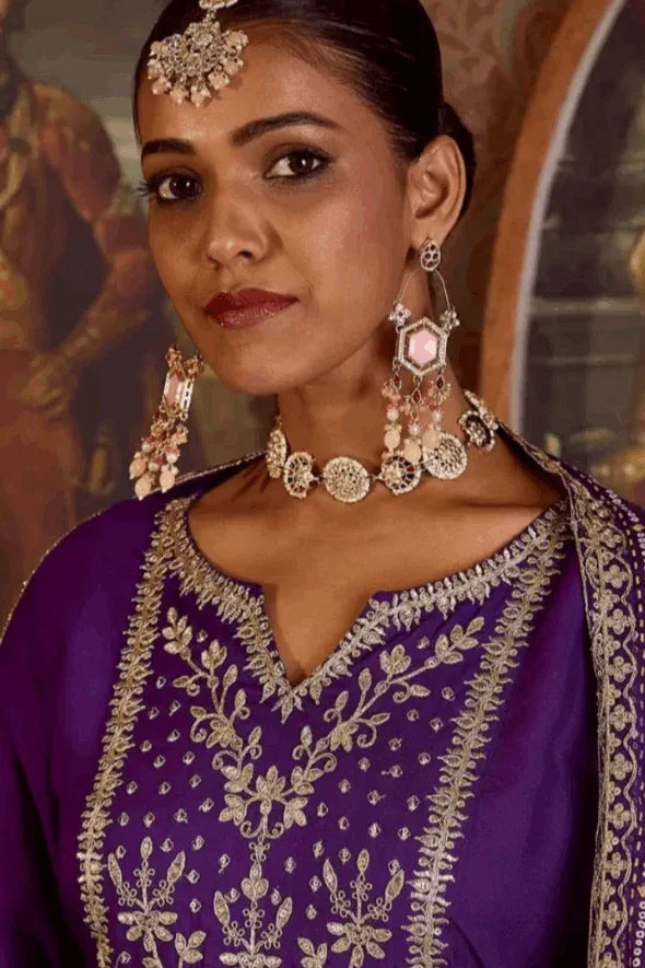 Royal Plum Zari-Embroidered Salwar Kameez (Outside Ontario) - MyEthnikRentals