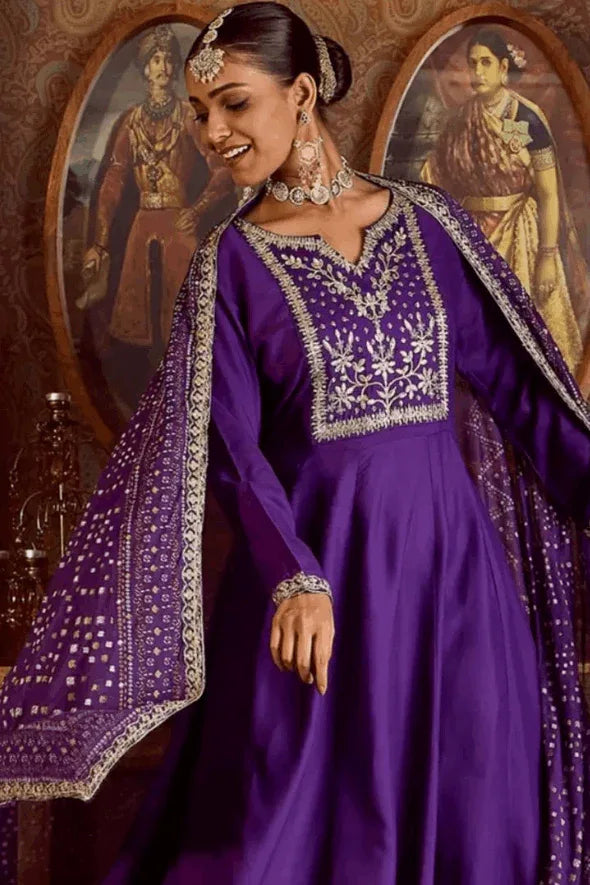 Royal Plum Zari-Embroidered Salwar Kameez (Outside Ontario) - MyEthnikRentals