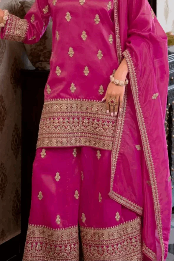 Rani Pink Mirror & Zari Salwar Kameez (Outside Ontario) - MyEthnikRentals