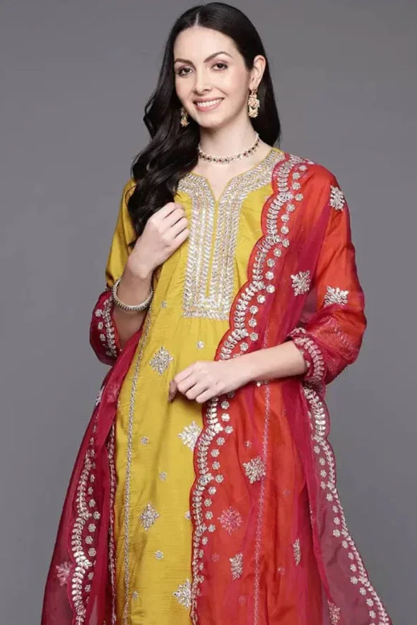 Marigold Mirror Embellished Salwar Kameez - MyEthnikRentals