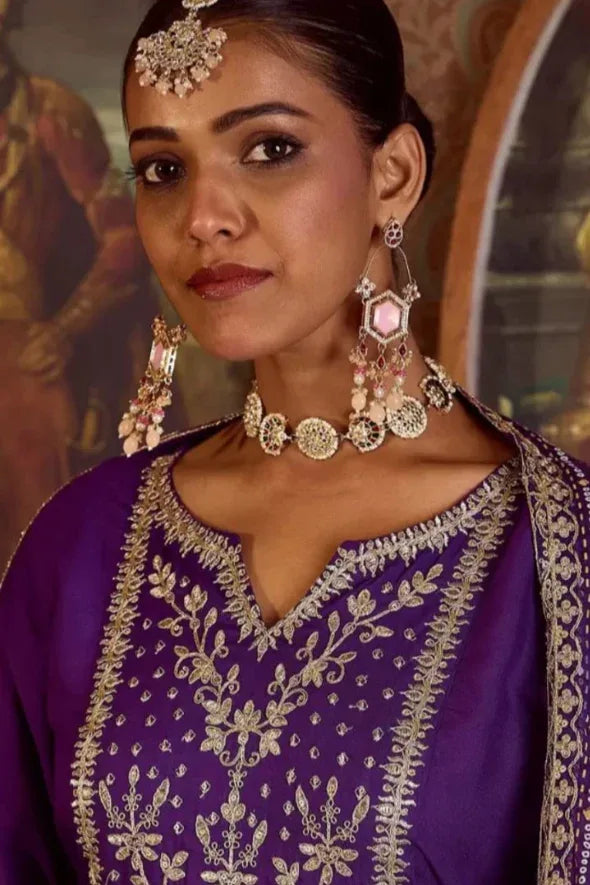 Royal Plum Zari-Embroidered Salwar Kameez - MyEthnikRentals