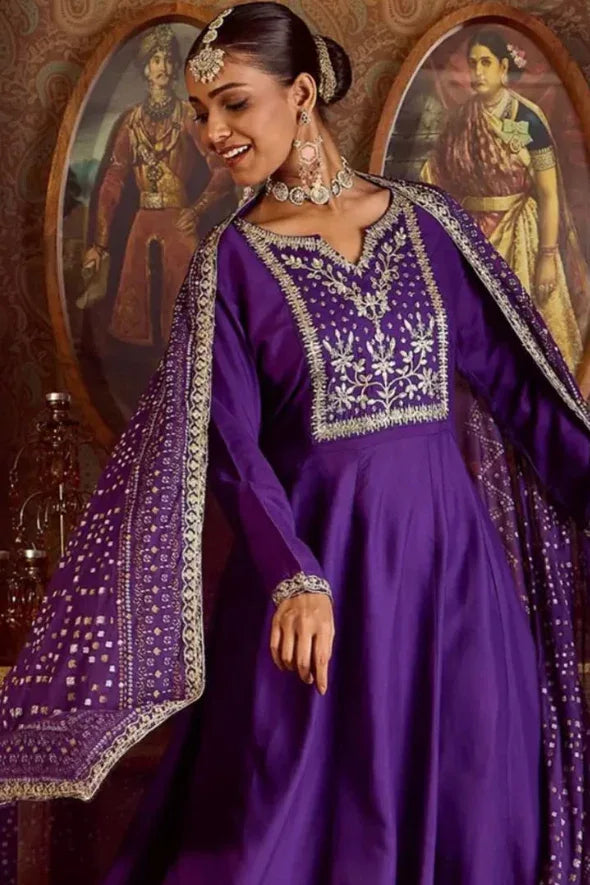 Royal Plum Zari-Embroidered Salwar Kameez - MyEthnikRentals