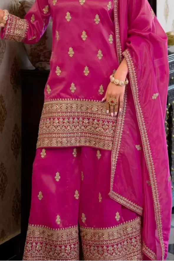 Rani Pink Mirror & Zari Salwar Kameez - MyEthnikRentals