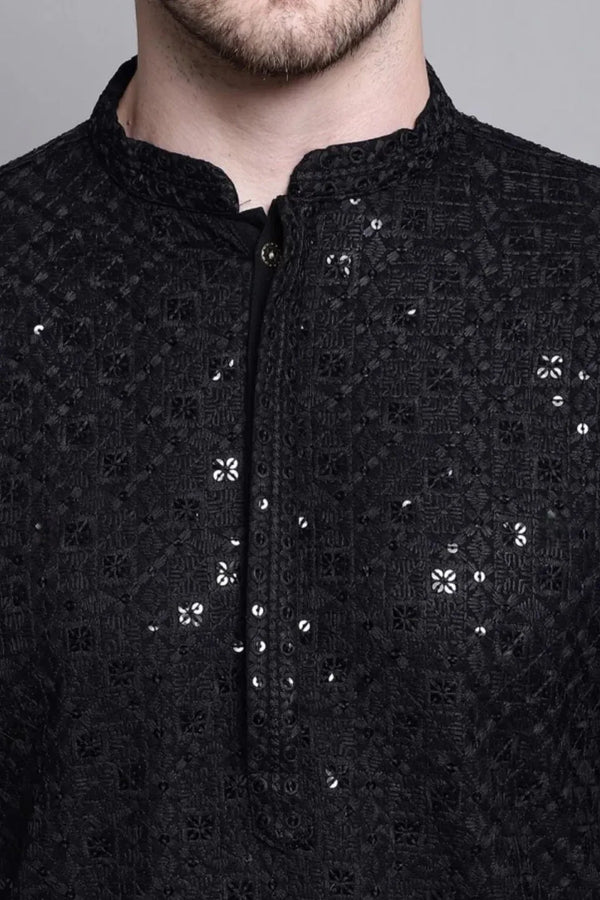 Sequined Black Kurta Pajama - MyEthnikRentals