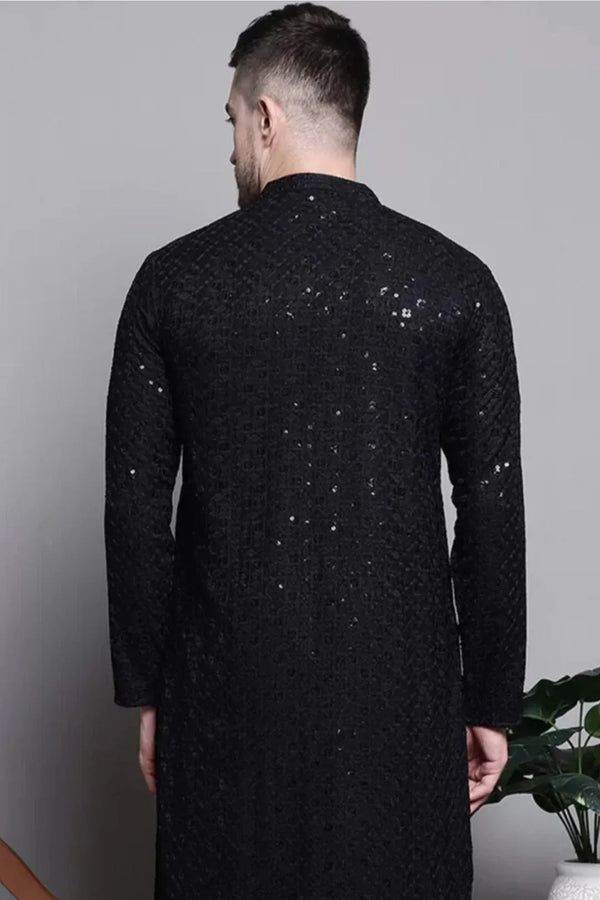 Sequined Black Kurta Pajama - MyEthnikRentals