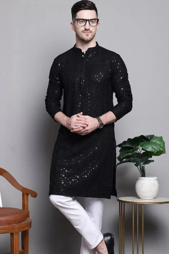 Sequined Black Kurta Pajama - MyEthnikRentals