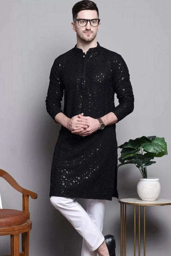 Sequined Black Kurta Pajama - MyEthnikRentals