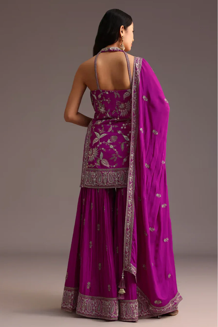 Purple Resham Embroidered Salwar Kameez - MyEthnikRentals