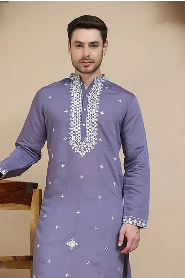 Lilac Mirror Embroidered Kurta - MyEthnikRentals