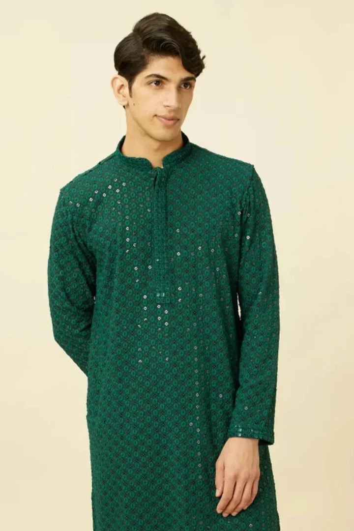 Emerald Mirror Embroidered Kurta - MyEthnikRentals