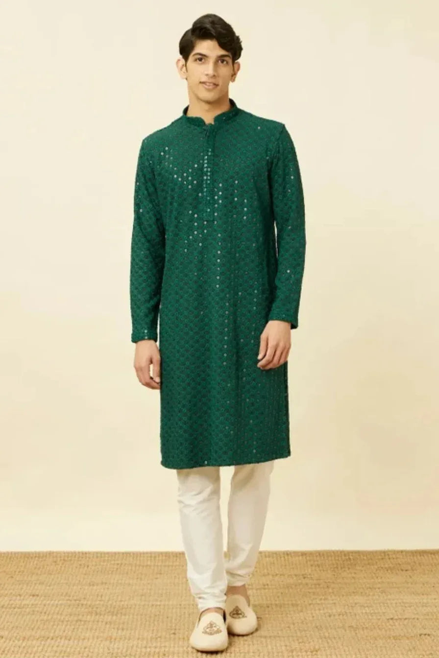 Emerald Mirror Embroidered Kurta - MyEthnikRentals